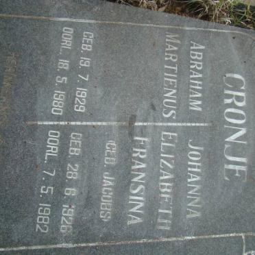 CRONJE Abraham Martienus 1929-1980 &amp; Johanna Elizabeth Fransina JACOBS 1926-1982