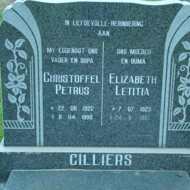 CILLIERS Christoffel Petrus 1922-1990 &amp; Elizabeth Letitia 1923-1997