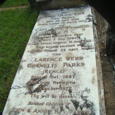 COX Mary Olive nee PARKS 1892-1919 :: PARKS John Wynand 1895-1919 :: PARKS Clarence Webb Cornelis 1897-1922