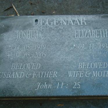 DEGENAAR Joshua 1919-2005 &amp; Elizabeth 1938-