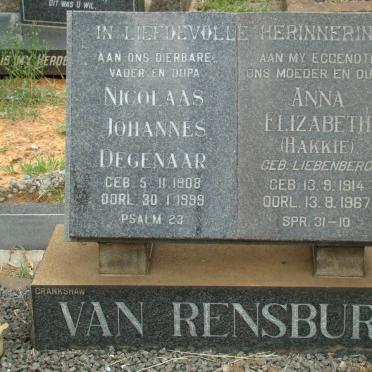 DEGENAAR Nicolaas Johannes 1908-1999 &amp; Anna Elizabeth LIEBENBERG 1914-1967