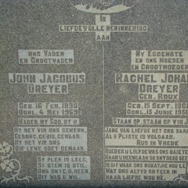 DREYER John Jacobus 1890-1969 &amp; Rachel Johanna ROUX 1901-1956