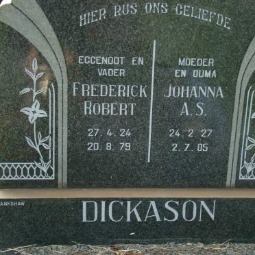 DICKASON Frederick Robert 1924-1979 &amp; Johanna A.S. 1927-2005
