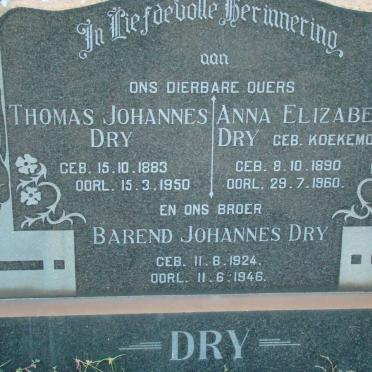 DRY Thomas Johannes 1883-1950 &amp; Anna Elizabeth KOEKEMOER 1890-1960 :: DRY Barend Johannes 1924-1946