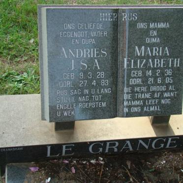 GRANGE Andries J.S.A., Le 1928-1983 &amp; Maria Elizabeth 1936-2005