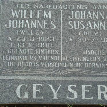 GEYSER William Johannes 1923-1990 &amp; Johanna Susanna 1927-