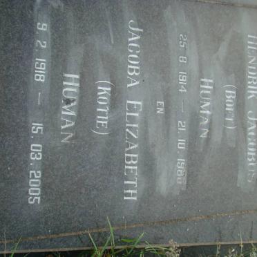 HUMAN Hendrik Jacobus 1914-1980 &amp; Jacoba Elizabeth 1918-2005