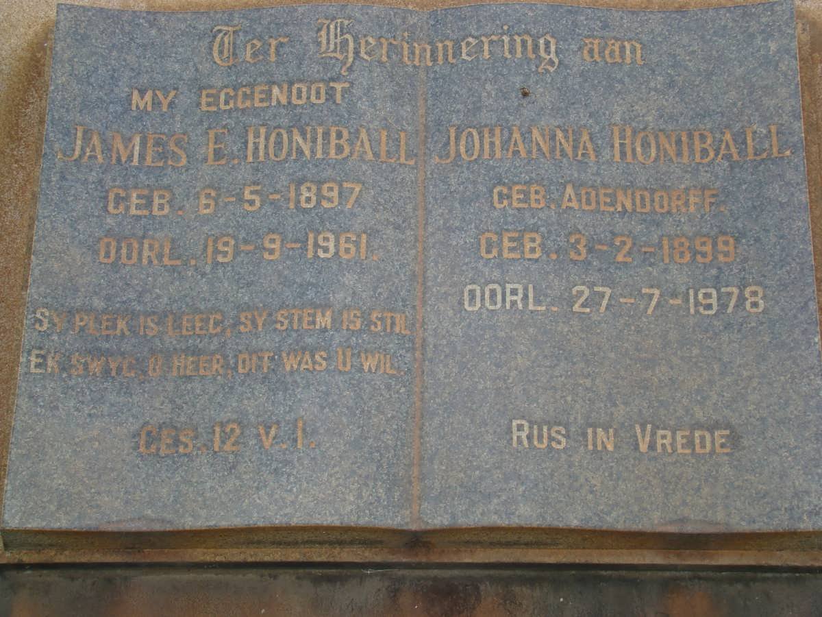 HONIBALL James E. 1897-1961 &amp; Johanna ADENDORFF 1899-1978
