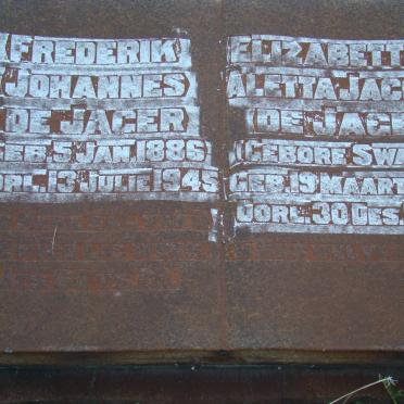 JAGER Frederik Johannes, de 1886-1945 &amp; Elizabettha Aletta Jacoba SWART 1884-1846