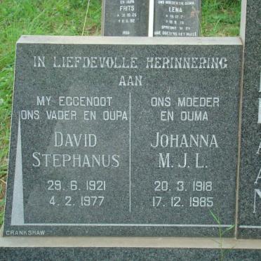 JORDAAN David Stephanus 1921-1977 &amp; Johanna M.J.L. 1918-1985