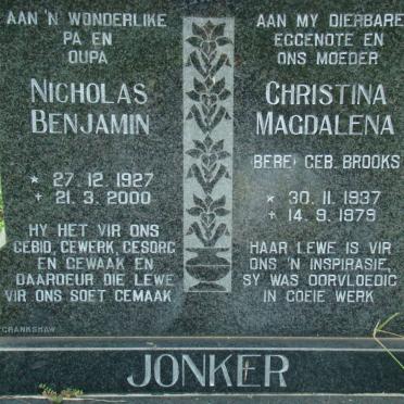 JONKER Nicholas Benjamin 1927-2000 &amp; Christina Magdalena BROOKS 1937-1979