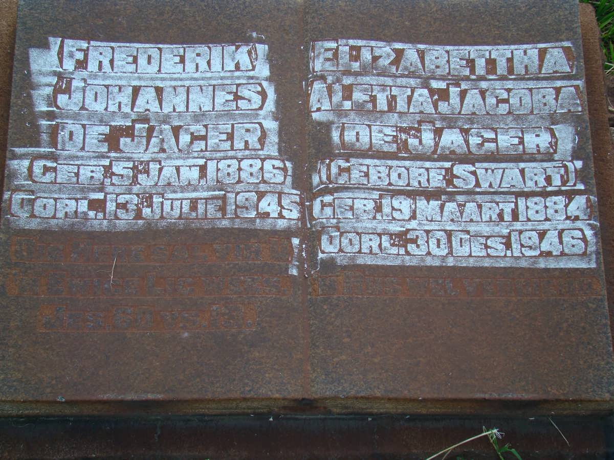 JAGER Frederik Johannes, de 1886-1945 &amp; Elizabettha Aletta Jacoba SWART 1884-1846