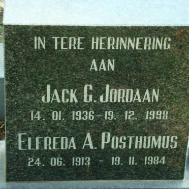 JORDAAN Jack G. 1936-1998 &amp; Elfreda A. POSTHUMUS 1913-1984