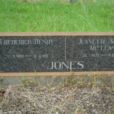 JONES Frederick Henry 1869-1918 &amp; Jeanette Sophia Mc LEAN 1879-1951
