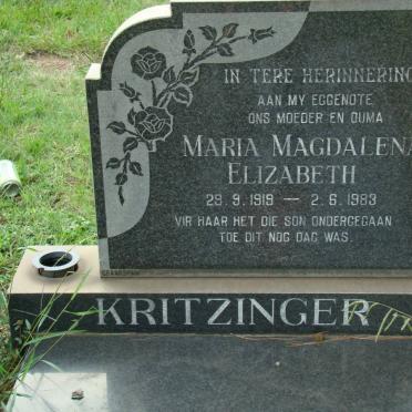 KRITZINGER Maria Magdalena Elizabeth 1919-1983
