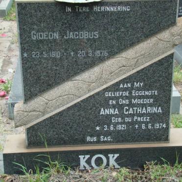 KOK Gideon Jacobus 1910-1976 &amp; Anna Catharina DU PREEZ 1921-1974