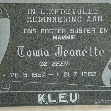 KLEU Towia Jeanette nee DE BEER 1957-1982