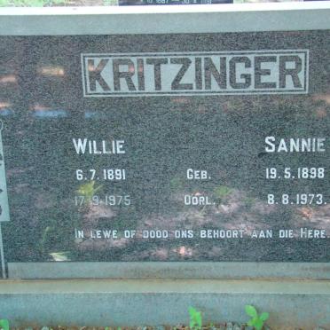 KRITZINGER Willie 1891-1975 &amp; Sannie 1898-1973