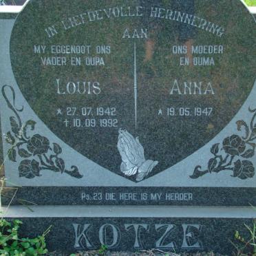 KOTZE Louis 1942-1992 &amp; Anna 1947-
