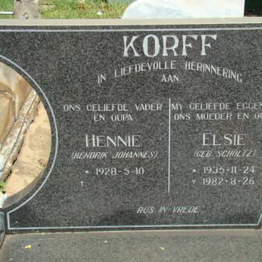 KORFF Hendrik Johannes 1928- &amp; Elsie SCHOLTZ 1935-1982