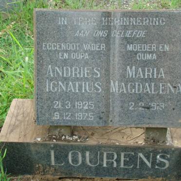 LOURENS Andries Ignatius 1925-1975 &amp; Maria Magdalena 1919-