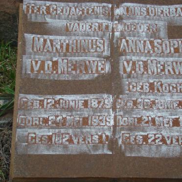 MERWE Marthinus, v.d. 1879-1939 &amp; Anna Sophia KOCH 1888-1946
