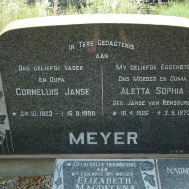 MEYER Cornelius Janse 1923-1990 &amp; Aletta Sophia JANSE VAN RENSBURG 1926-1973