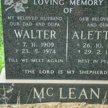 McLEAN Walter 1909-1974 &amp; Aletta J. 1903-1976