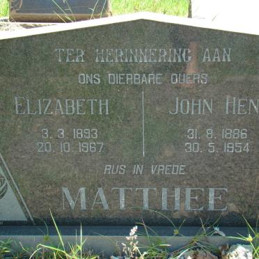MATTHEE John Henry 1886-1954 &amp; Elizabeth 1893-1967