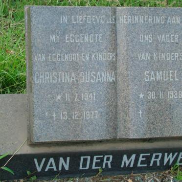 MERWE Samuel, van der 1938- &amp; Christina Susanna 1941-1977