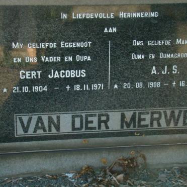 MERWE Gert Jacobus, van der 1904-1971 &amp; A.J.S. 1908-1997