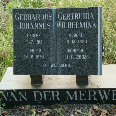 MERWE Gerhardus Johannes, van der 1918-1984 &amp; Gertruida Wilhelmina 1930-2002