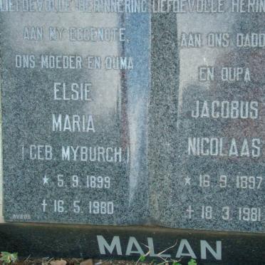 MALAN Jacobus Nicolaas 1897-1981 &amp; Elsie Maria MYBURGH 1899-1980