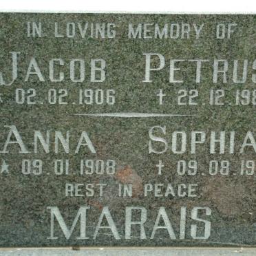 MARAIS Jacob Petrus 1906-1989 &amp; Anna Sophia 1908-1985