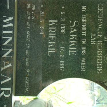 MINNAAR Sakkie 1938-1987 &amp; Kriekie 1941-