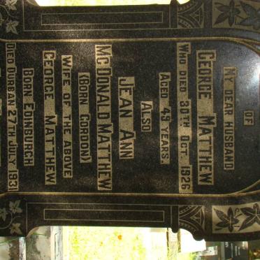 MATTHEW George -1926 &amp; Jean Ann McDonald GORDON  -1931