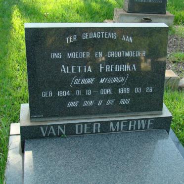 MERWE Aletta Frederika, van der nee MYBURGH 1904-1989