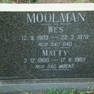 MOOLMAN Wes 1903-1978 &amp; Matty 1909-1989