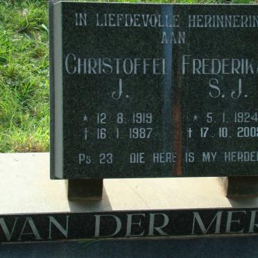 MERWE Christoffel J., van der 1919-1987 &amp; Frederika S.J. 1924-2005