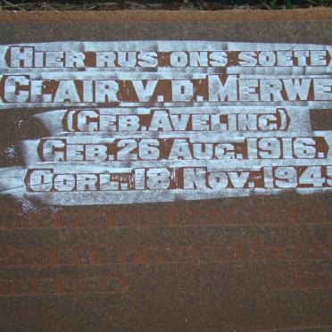 MERWE Clair, van der nee AVELING 1916-1945