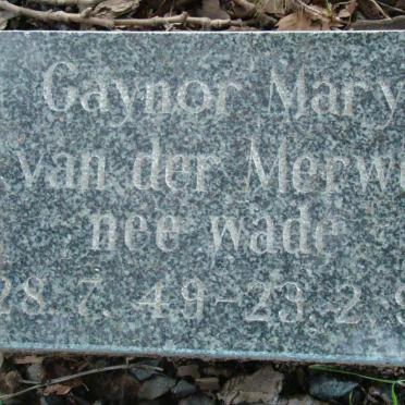 MERWE Gaynor Mary, van der nee WADE 1929-1991