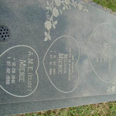 MIENIE Barend Jacobus 1938-1988 :: MIENIE A.M.E. 1941-1998 :: MIENIE Melissa 1987-1988