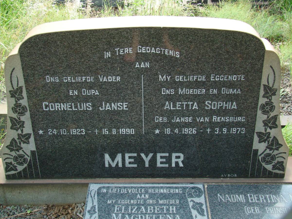 MEYER Corneluis Janse 1923-1990 &amp; Aletta Sophia JANSE VAN RENSBURG 1926-1973
