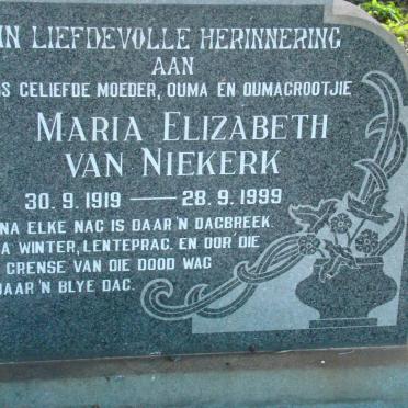 NIEKERK Maria Elizabeth, van 1919-1999