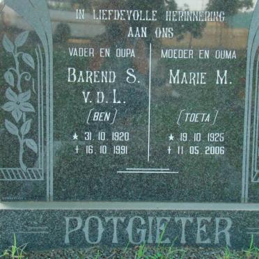 POTGIETER Barend S.v.d.L. 1920-1991 &amp; Marie M. 1925-2006