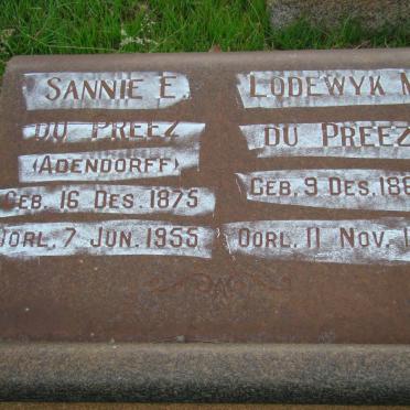PREEZ Lodewyk M., du 1867-1954 &amp; Sannie E. ADENDORFF 1875-1955