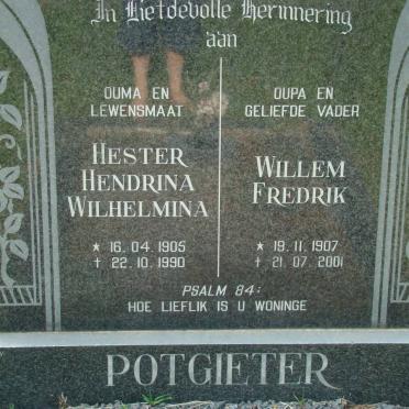 POTGIETER Willem Fredrik 1907-2001 &amp; Hester Hendrina Wilhelmina 1905-1990