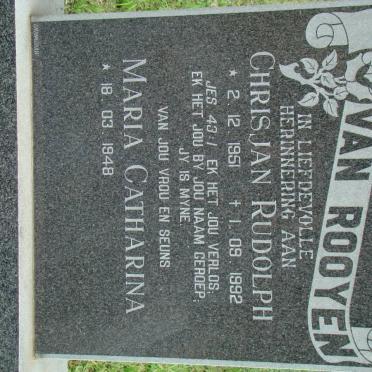 ROOYEN Chrisjan Rudolph, van 1951-1992 &amp; Maria Catharina 1948-