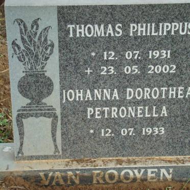 ROOYEN Thomas Philippus, van 1931-2002 &amp; Johanna Dorothea Petronella 1933-