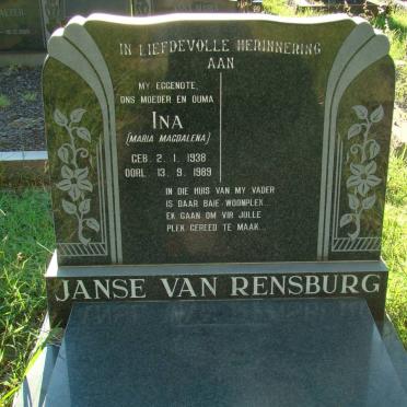 RENSBURG Maria Magdalena, Janse van 1938-1989